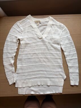 Michael Kors Long Sleeve Open Knit White Pullover Sweater Size XS